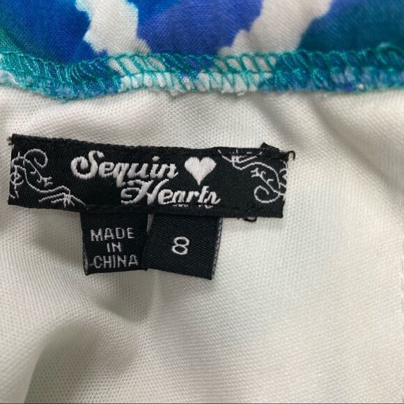 SEQUIN HEARTS Women’s Blue Green  & White Geometric  Dress, Sleeveless Size 8 - Picture 5 of 8